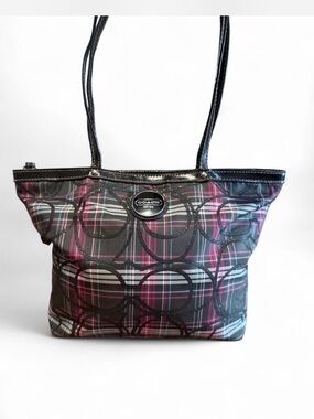 Coach Poppy Tartan Plaid Signature Tote Bag